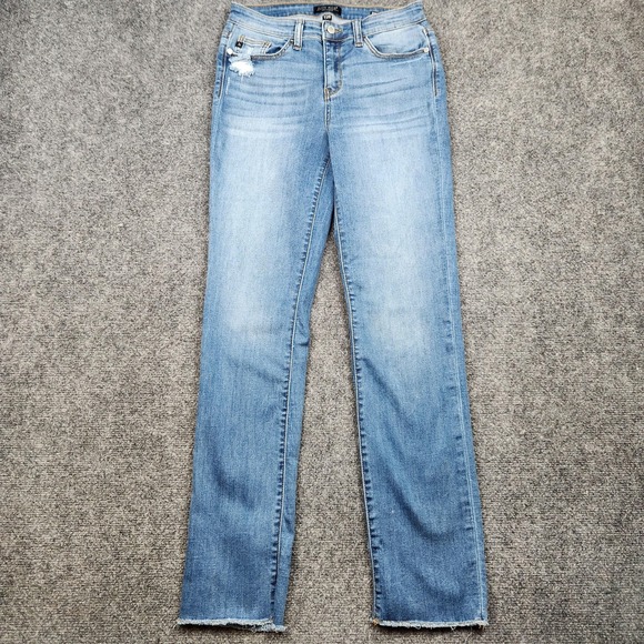 Judy Blue Denim - Judy Blue Straight Jeans Womens 7/28 Mid Rise Distressed Raw Hem Denim